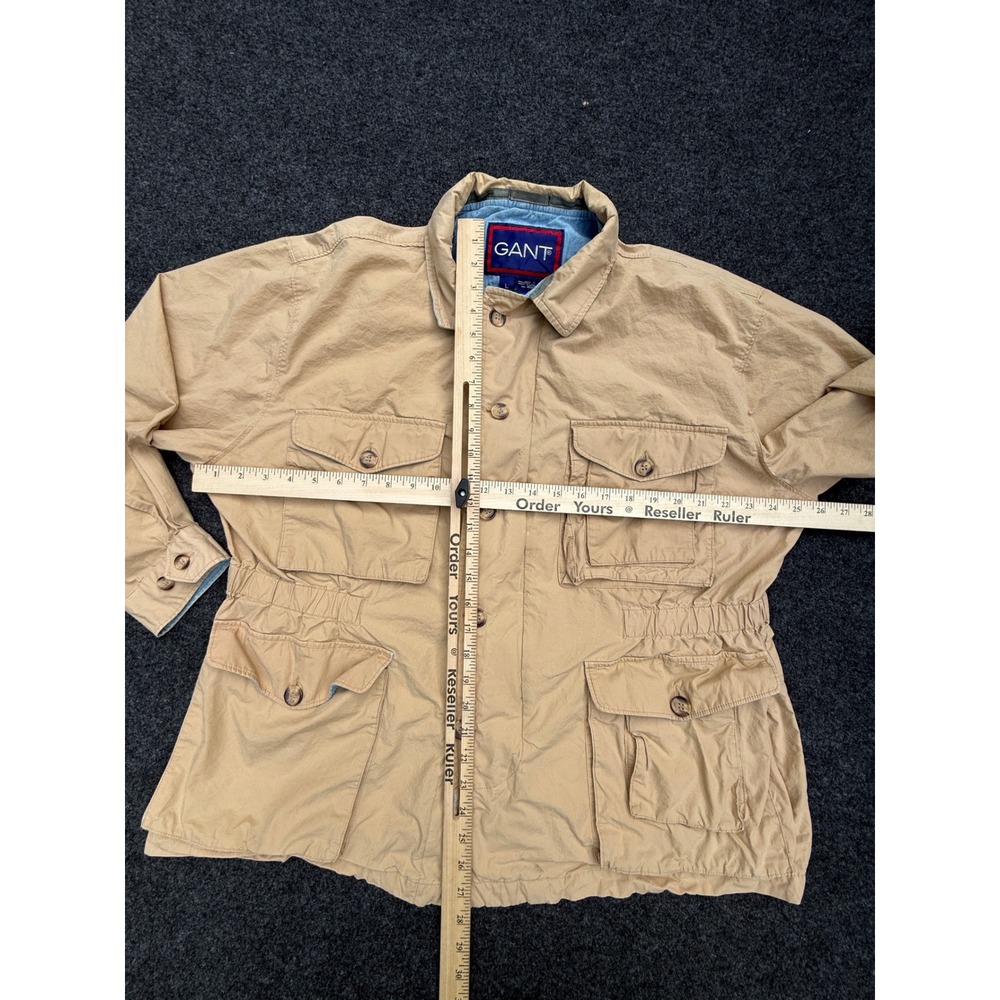 Vintage Gant Field Jacket Mens Large Tan Beige 100% Cotton Safari Utility Coat - Picture 5 of 10